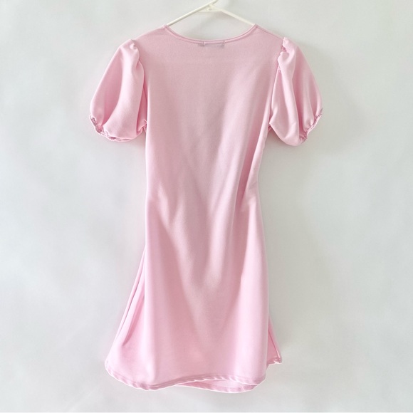 NWT PrettyLittleThing Baby Pink Puff Sleeve Cut Out Tie Sweatshirt Mini Dress 0 - Picture 3 of 12